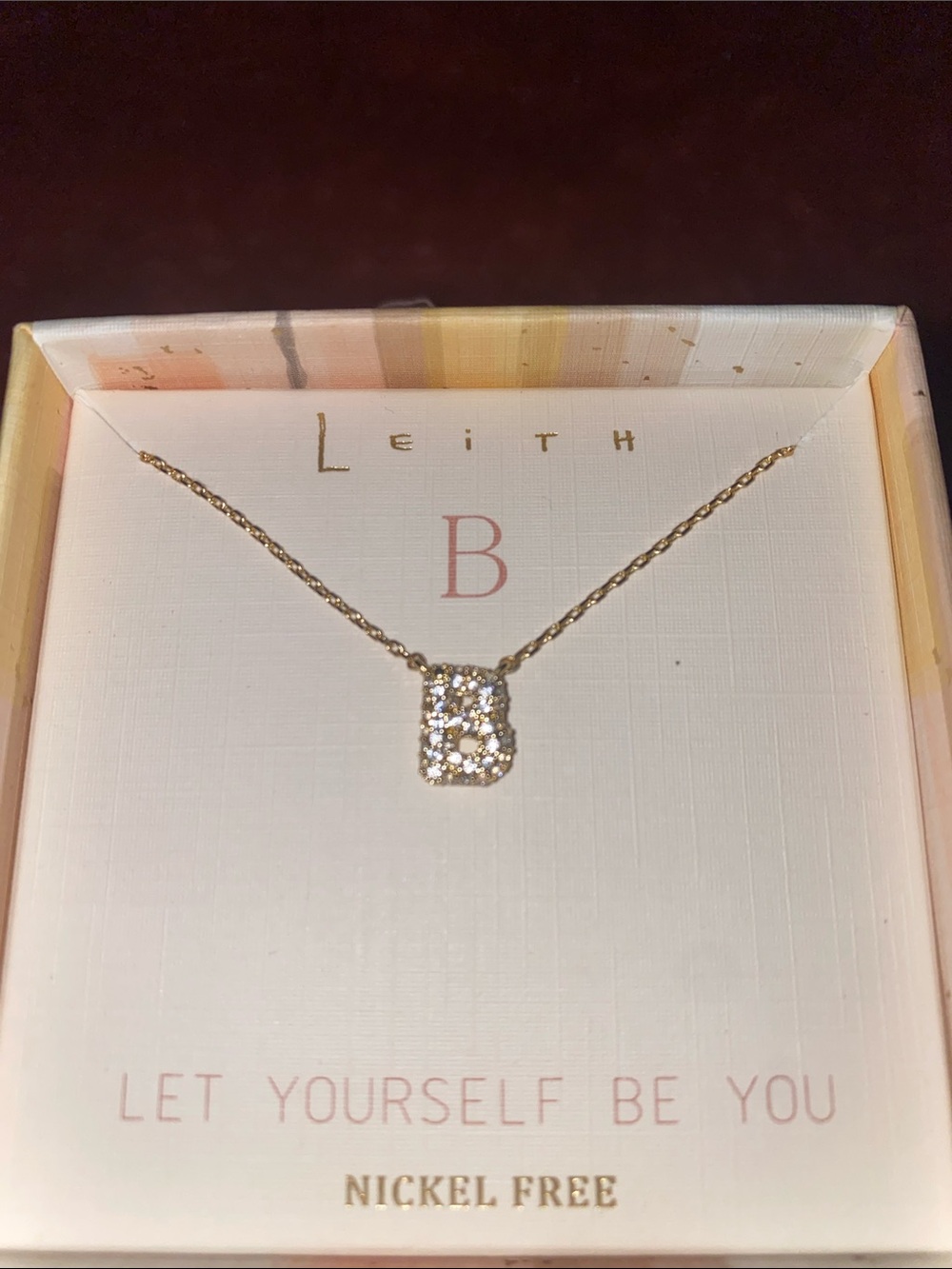 Leith Gold Cubic Zirconia 'B' Initial Pendant Necklace - Picture 4 of 4